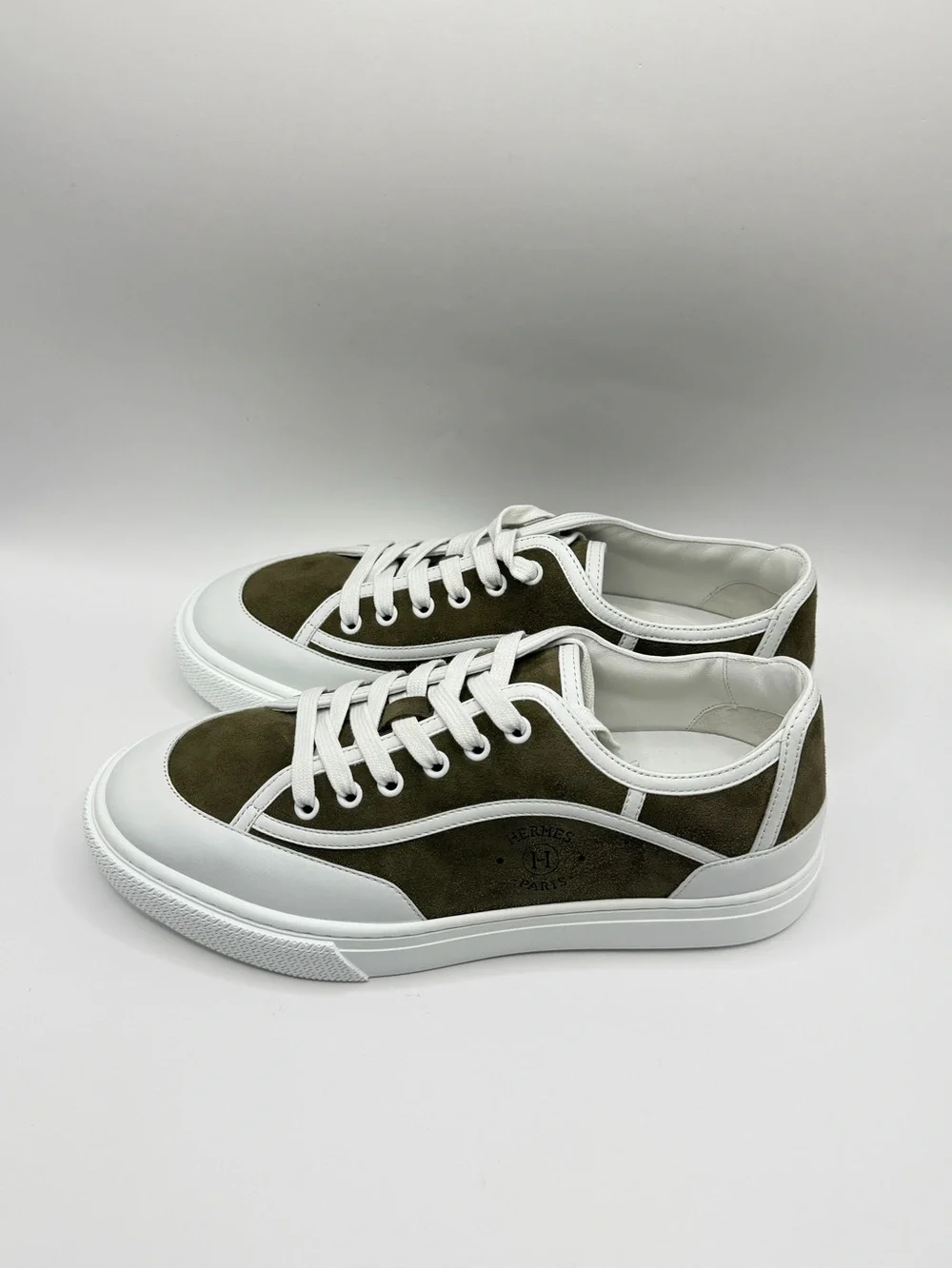 Hermes Women’s Low-Top Sneakers in Taupe and White